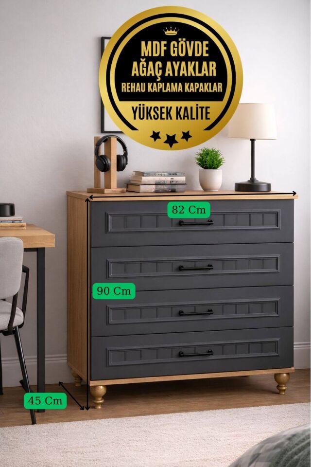 Ozan Çekmeceli Şifonyer | MDF Gövde | Ağaç Ayaklar | Şık ve Fonksiyonel Genç Odası Şifonyeri