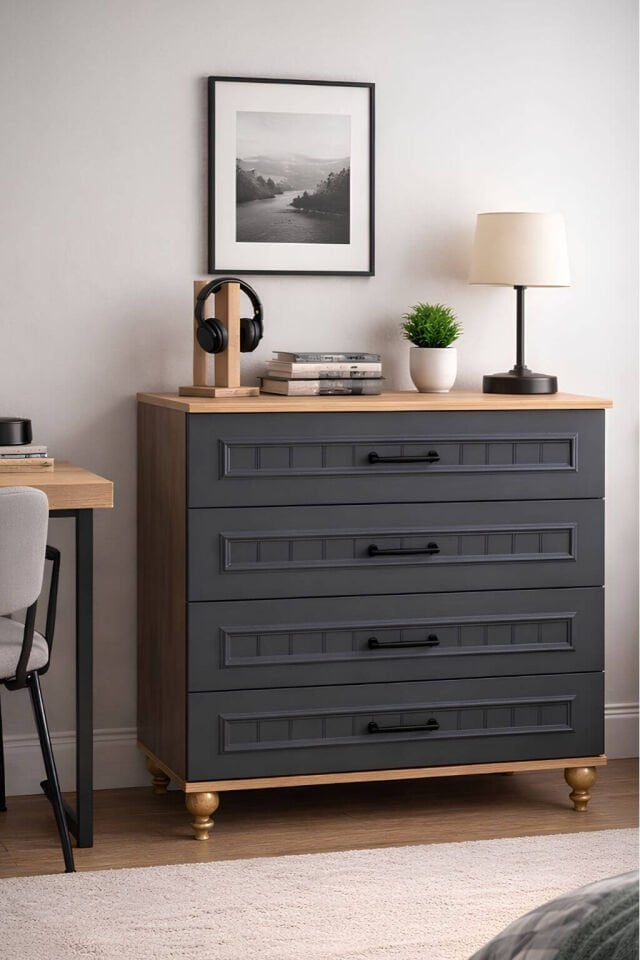 Ozan Çekmeceli Şifonyer | MDF Gövde | Ağaç Ayaklar | Şık ve Fonksiyonel Genç Odası Şifonyeri