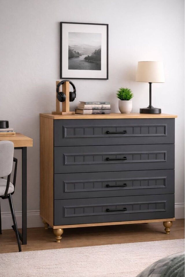 Ozan Çekmeceli Şifonyer | MDF Gövde | Ağaç Ayaklar | Şık ve Fonksiyonel Genç Odası Şifonyeri