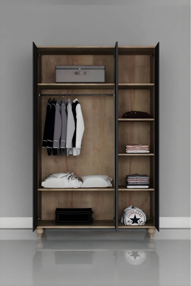 Ozan 3 Kapaklı Dolap | MDF Gövde | Ağaç Ayaklar | Şık ve Fonksiyonel Genç Odası Dolabı