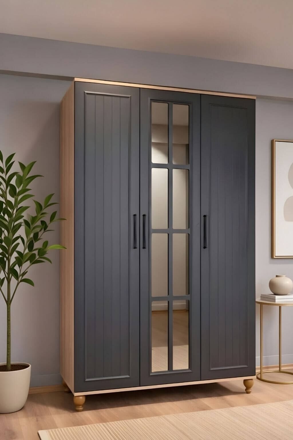 Ozan 3 Kapaklı Dolap | MDF Gövde | Ağaç Ayaklar | Şık ve Fonksiyonel Genç Odası Dolabı