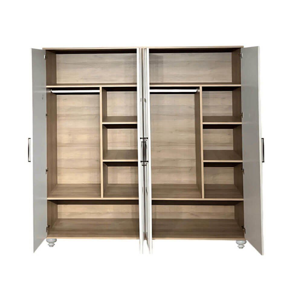 Pera 4 Kapaklı Dolap | MDF Gövde | Ağaç Ayaklar | Panjur Kapak | Geniş ve Şık Genç Odası Dolabı