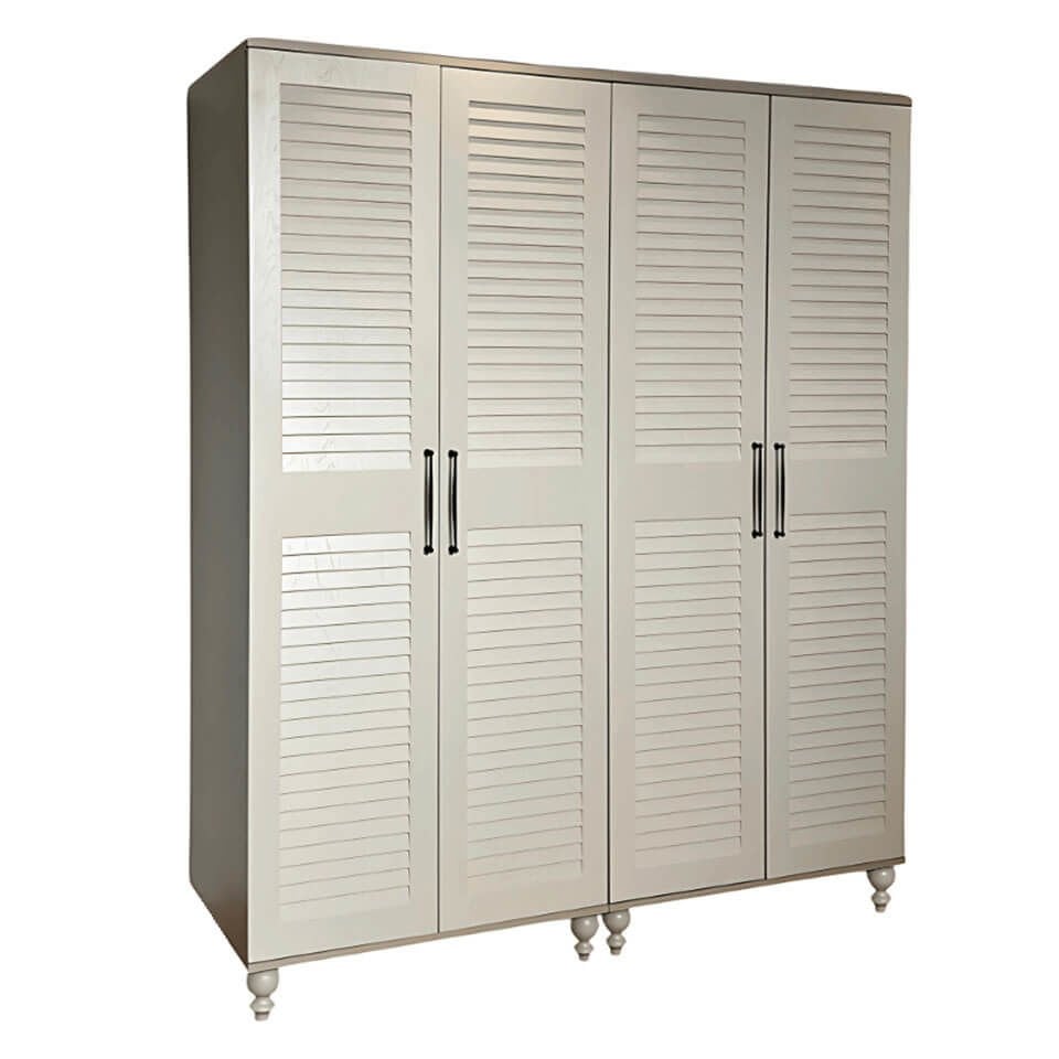 Pera 4 Kapaklı Dolap | MDF Gövde | Ağaç Ayaklar | Panjur Kapak | Geniş ve Şık Genç Odası Dolabı