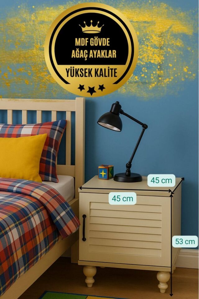 Pera Komodin | MDF Gövde | Ağaç Ayaklar | Şık ve Fonksiyonel Genç Odası Komodini