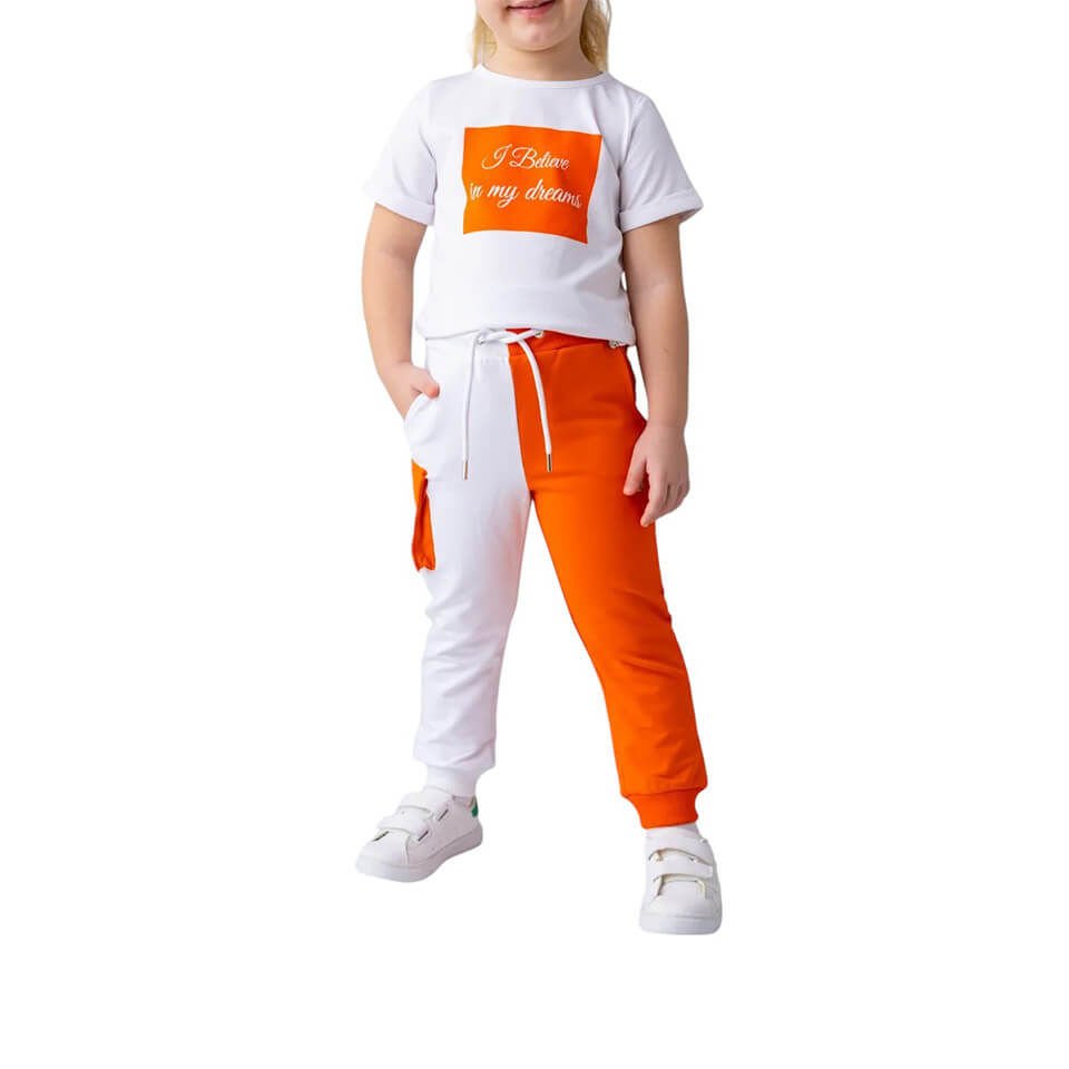 Kız Çocuk Kargo Cepli Eşofman Altı – Oranj | Renk Bloklu ve Kargo Cepli Spor Tasarım