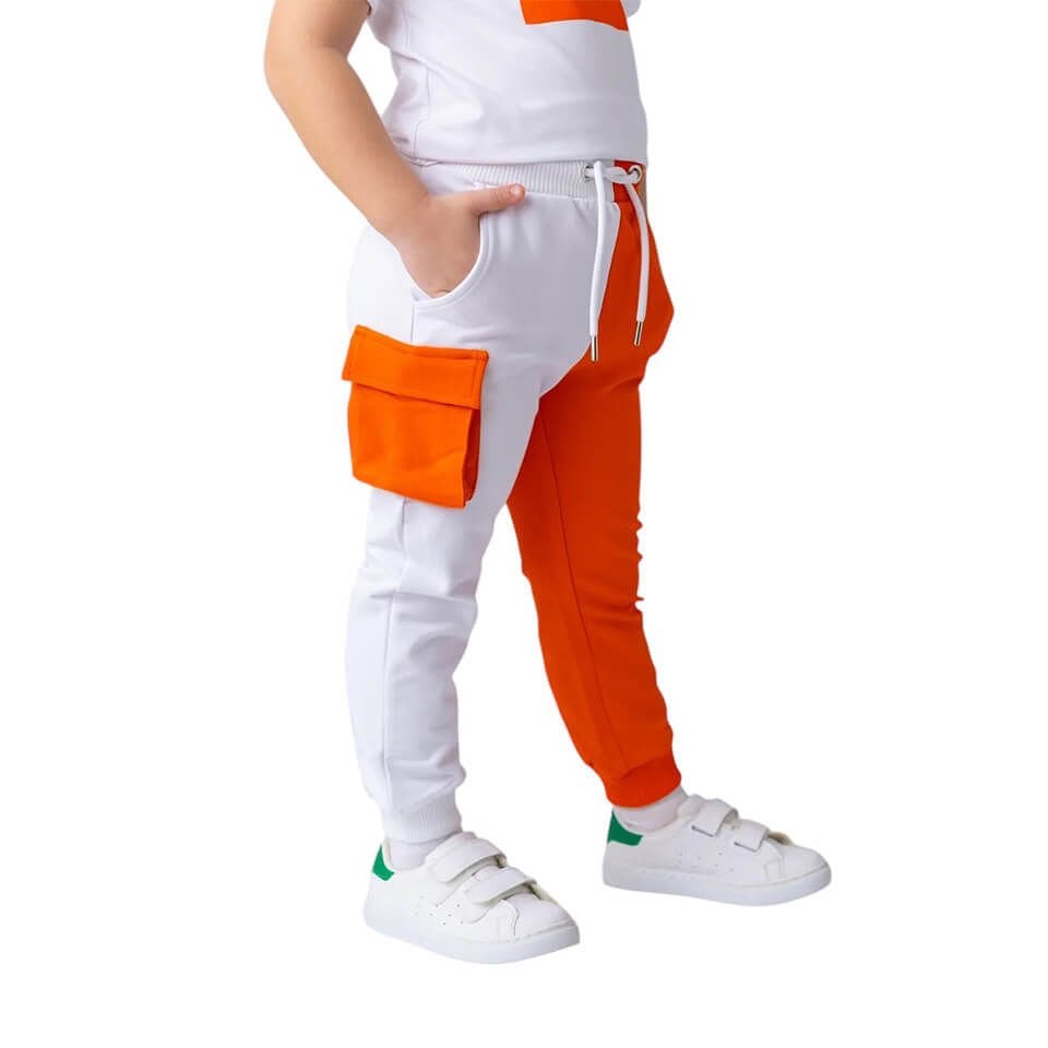 Kız Çocuk Kargo Cepli Eşofman Altı – Oranj | Renk Bloklu ve Kargo Cepli Spor Tasarım