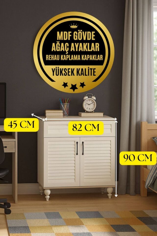 Pera Kapaklı Şifonyer | MDF Gövde | Ağaç Ayaklar | Şık ve Fonksiyonel Genç Odası Şifonyeri