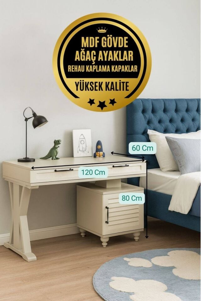 Pera Çalışma Masası | MDF Gövde | Ağaç Ayaklar | Şık ve Ergonomik Genç Odası Masası