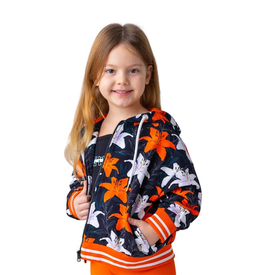 Kız Çocuk Çiçek Desenli Kapüşonlu Sweatshirt