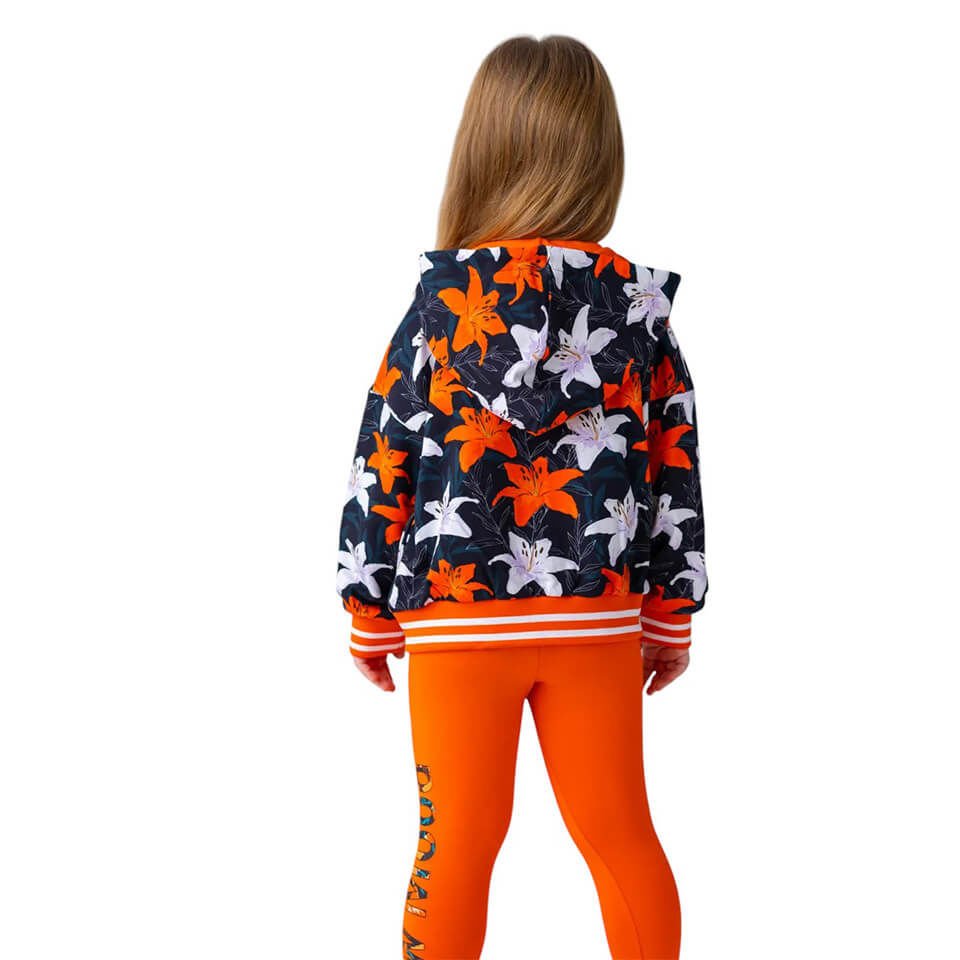 Kız Çocuk Çiçek Desenli Kapüşonlu Sweatshirt