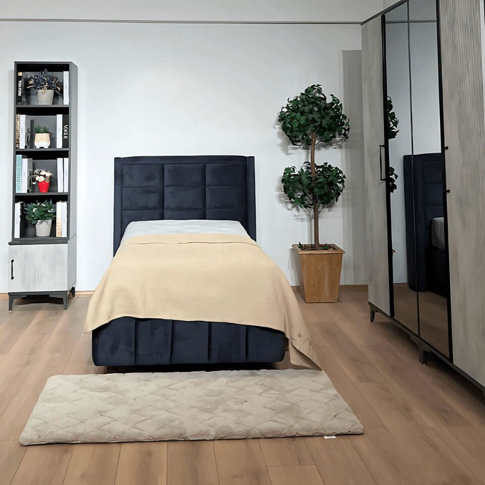 Poyraz Baza Başlık Seti 120×200 | Kadife Başlık | Klasik Baza | Şık ve Dayanıklı Genç Odası Yatak Takımı