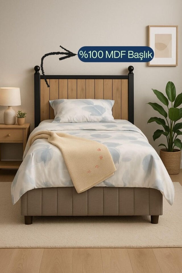 Alin Wood Baza Başlık Seti 120×200 | MDF Başlık| Klasik Baza | Şık ve Dayanıklı Genç Odası Yatak Seti