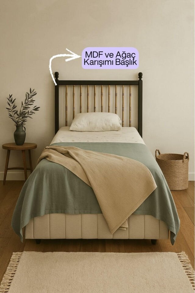 Pera Wood Baza Başlık Seti 100×200 | MDF Başlık | Klasik Baza | Şık ve Dayanıklı Genç Odası Yatak Seti