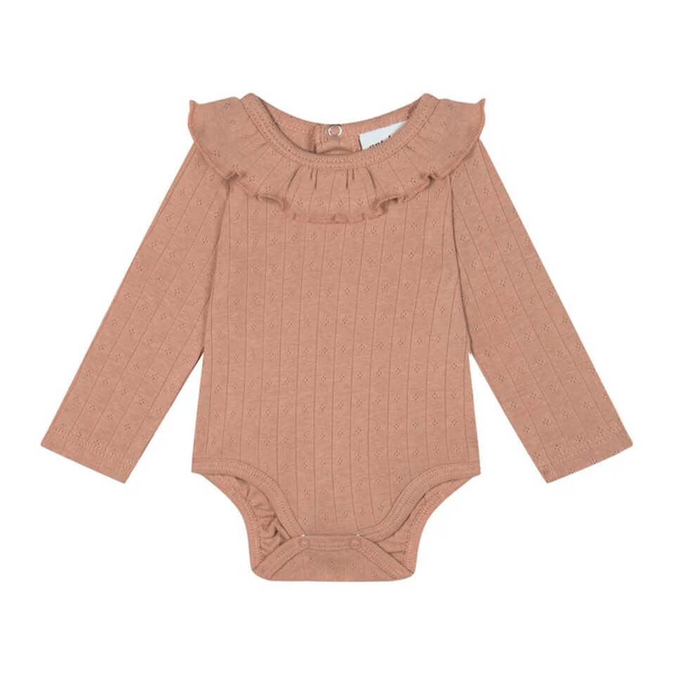 Klasik Jakar Fırfırlı Uzun Kollu Body-Pembe