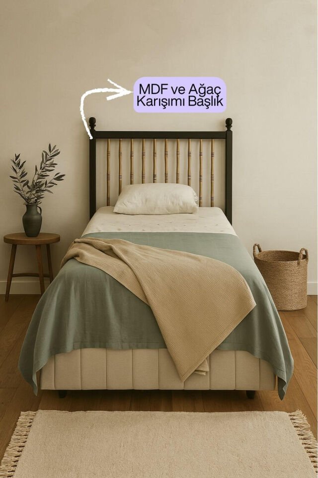 Pera Wood Baza Başlık Seti 120×200 | MDF Başlık| Klasik Baza | Şık ve Dayanıklı Genç Odası Yatak Seti