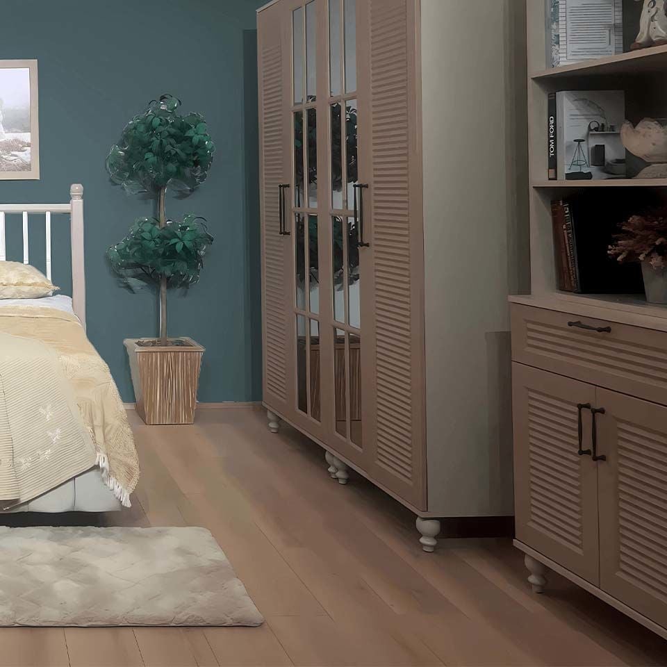 Masal 4 Kapaklı Dolap | MDF Gövde | Ağaç Ayaklar | Geniş ve Şık Genç Odası Gardırop