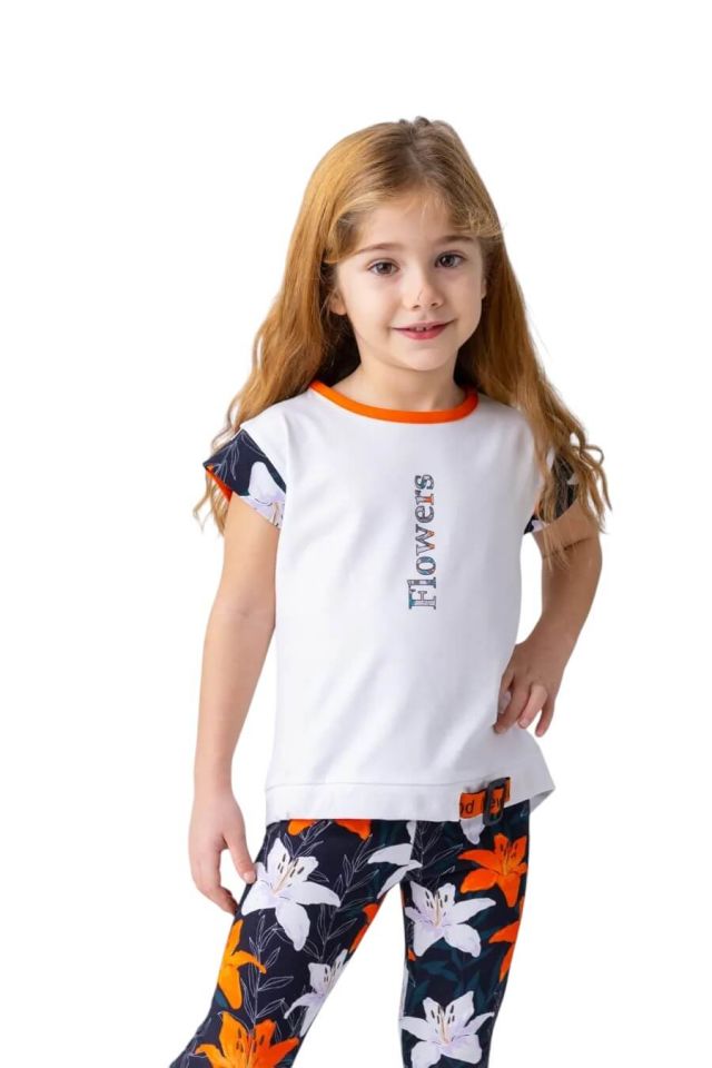 Beyaz Yazı Baskılı T-shirt | Kız Çocuklar İçin Modern ve Spor Tasarım