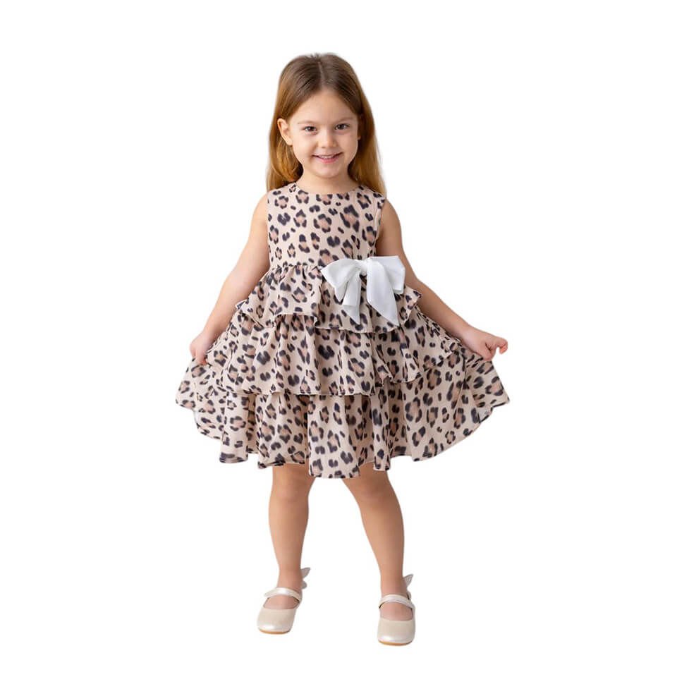 Kız Çocuk Şifon Elbise| Şifon Kumaş ve Leopar Desen ile Modern Görünüm