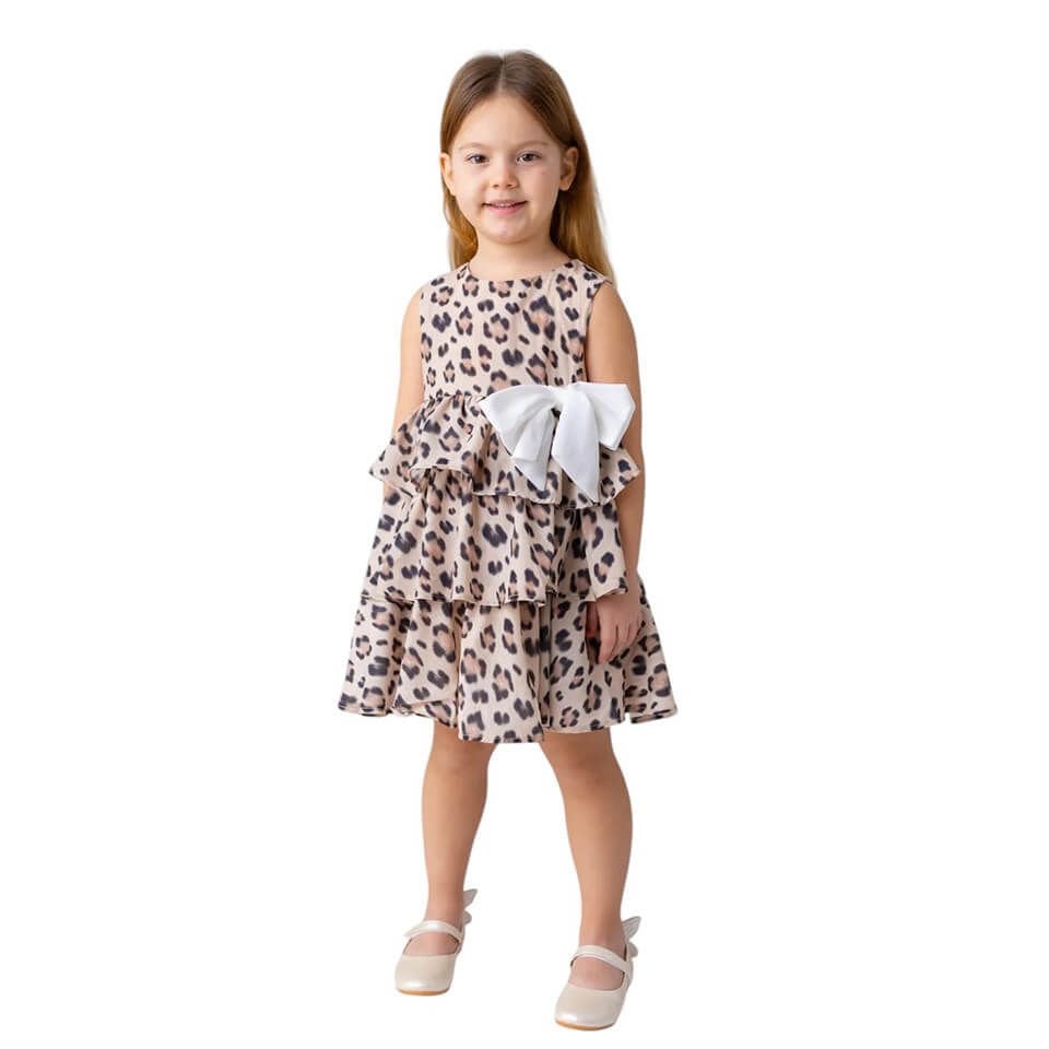 Kız Çocuk Şifon Elbise| Şifon Kumaş ve Leopar Desen ile Modern Görünüm