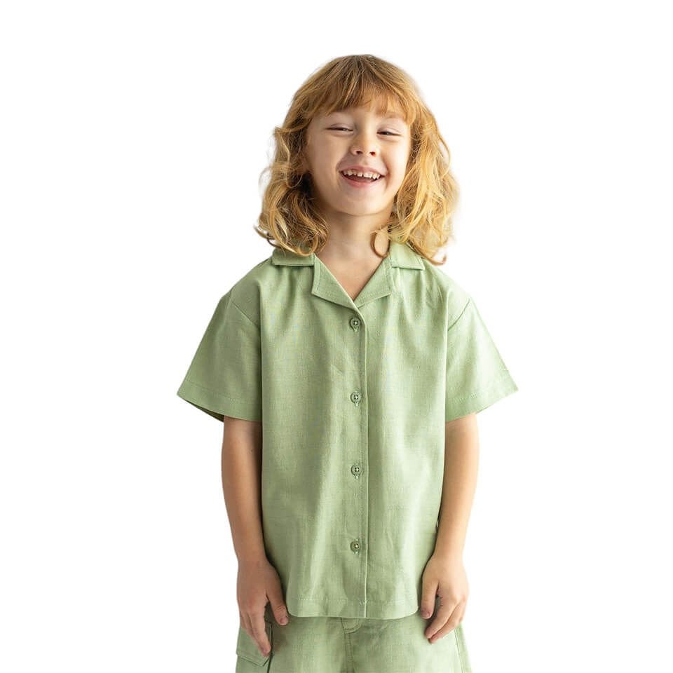 Erkek Çocuk Dokuma Gömlek – Yeşil | Kısa Kollu, Hafif ve Şık Yazlık Model
