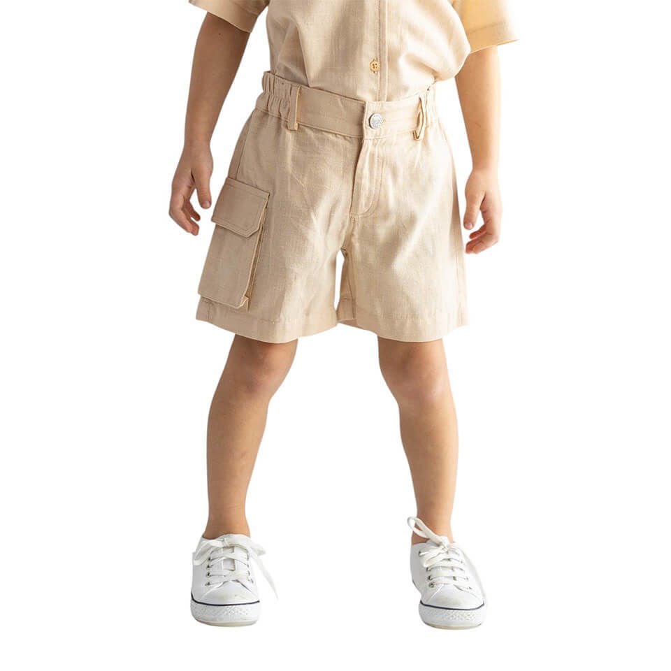 Kargo Cepli Dokuma Şort – Bej | Erkek Çocuklara Özel Rahat ve Fonksiyonel Model