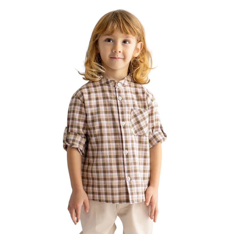 Hakim Yaka Erkek Çocuk Gömlek | Kareli Desen | Modern ve Konforlu Stil