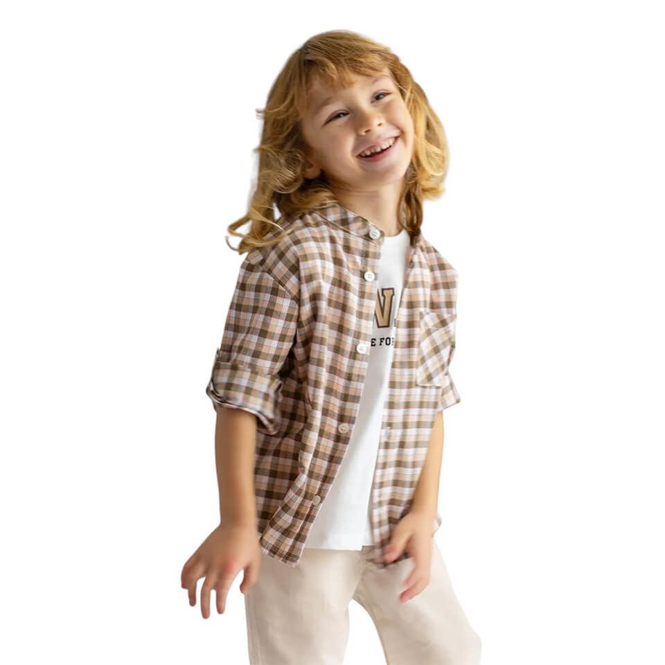 Erkek Çocuk Hakim Yaka Gömlek| Kareli Desen | Modern ve Konforlu Stil