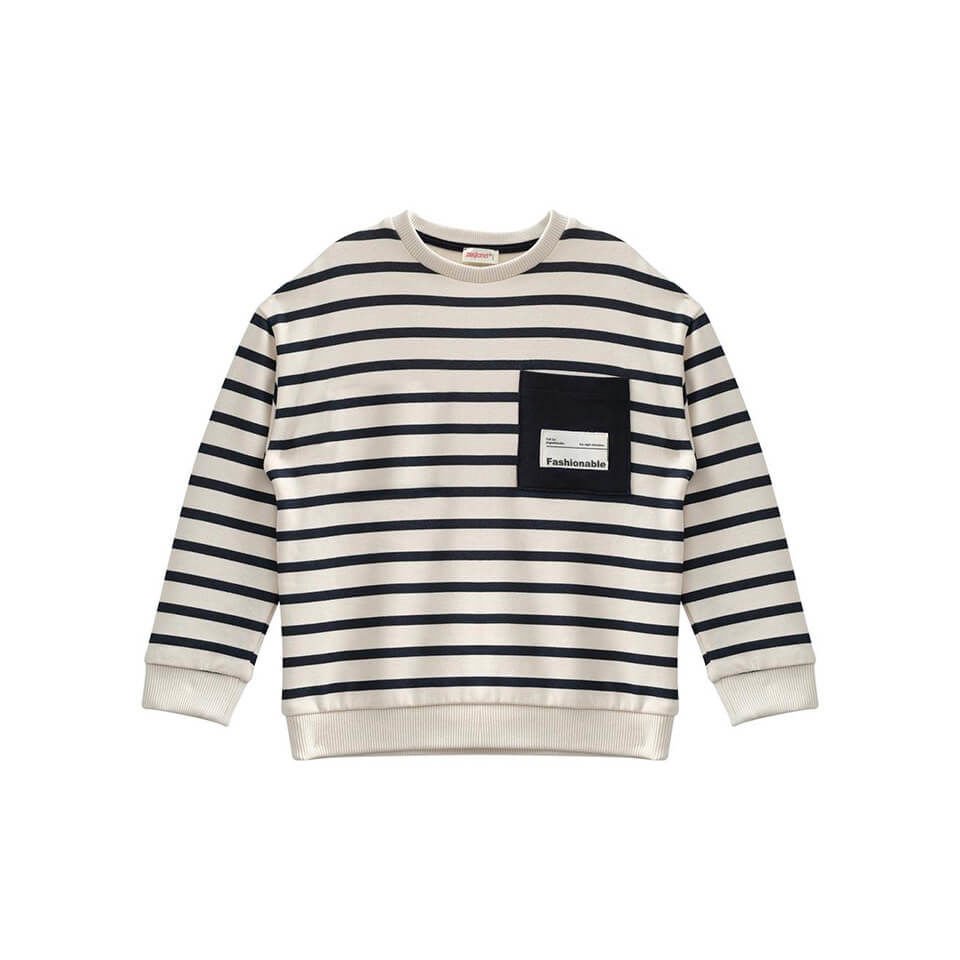 Erkek Çocuk Çizgili Cep Detaylı Sweatshirt - Lacivert