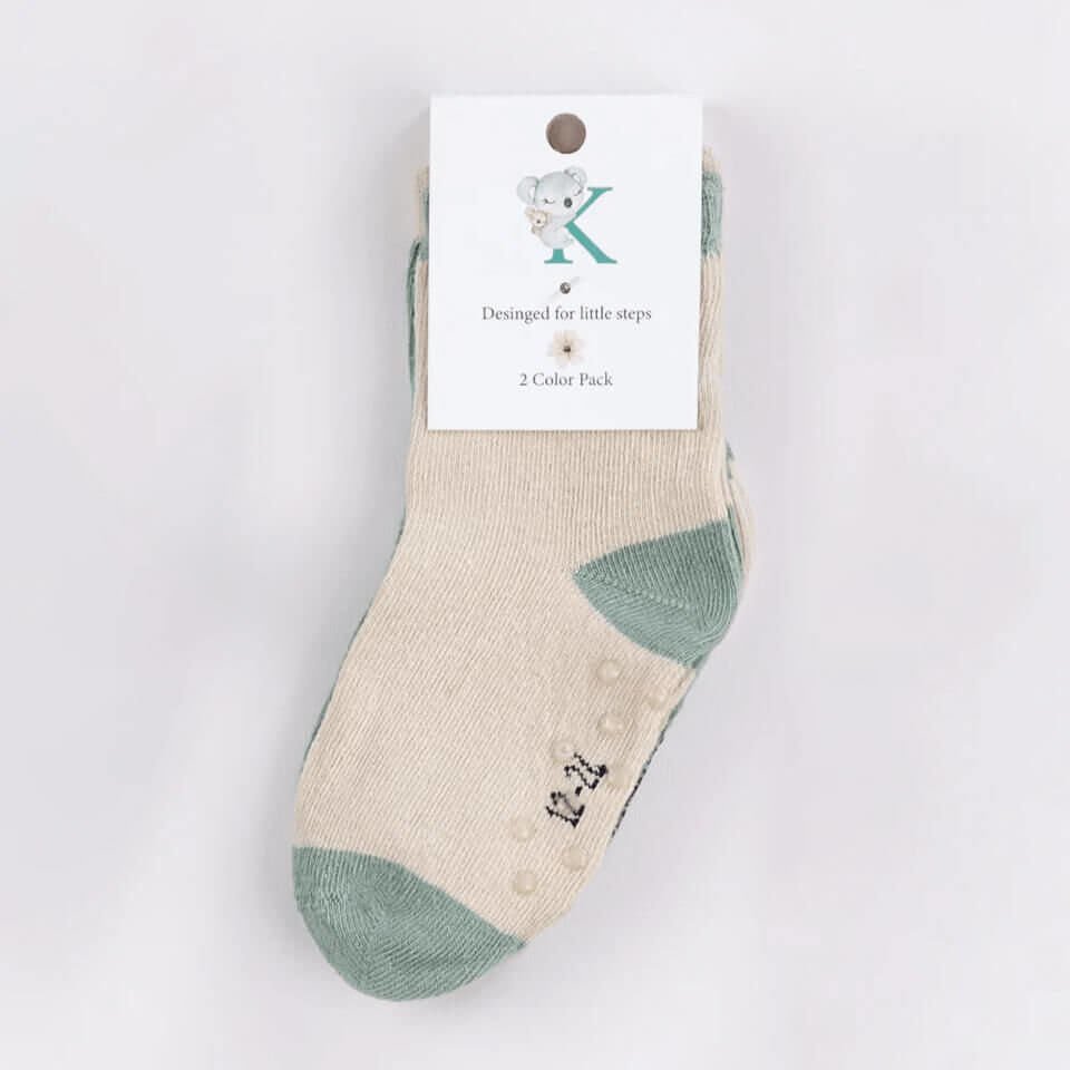 Organik Sage Ekru 2'li Çorap | Yumuşak ve Nefes Alan Bebek Çorabı