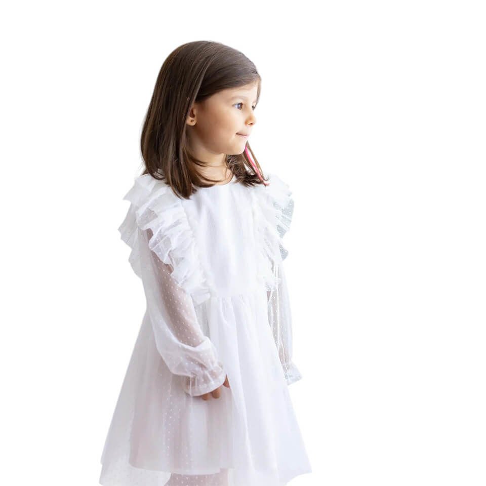 Ekru Tül Elbise | Kız Bebek Puantiyeli Tül Elbise | Özel Gün ve Günlük Kullanıma Uygun