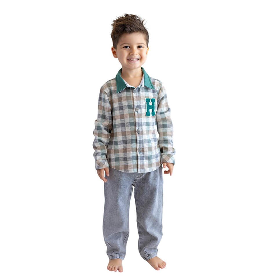 Baskılı T-shirt & Jean Pantolon Takım – Yeşil | Erkek Çocuklara Özel Şık Kombin