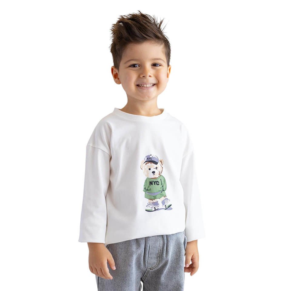 Erkek Bebek & Çocuk Baskılı T-shirt & Jean Pantolon Takım-Yeşil