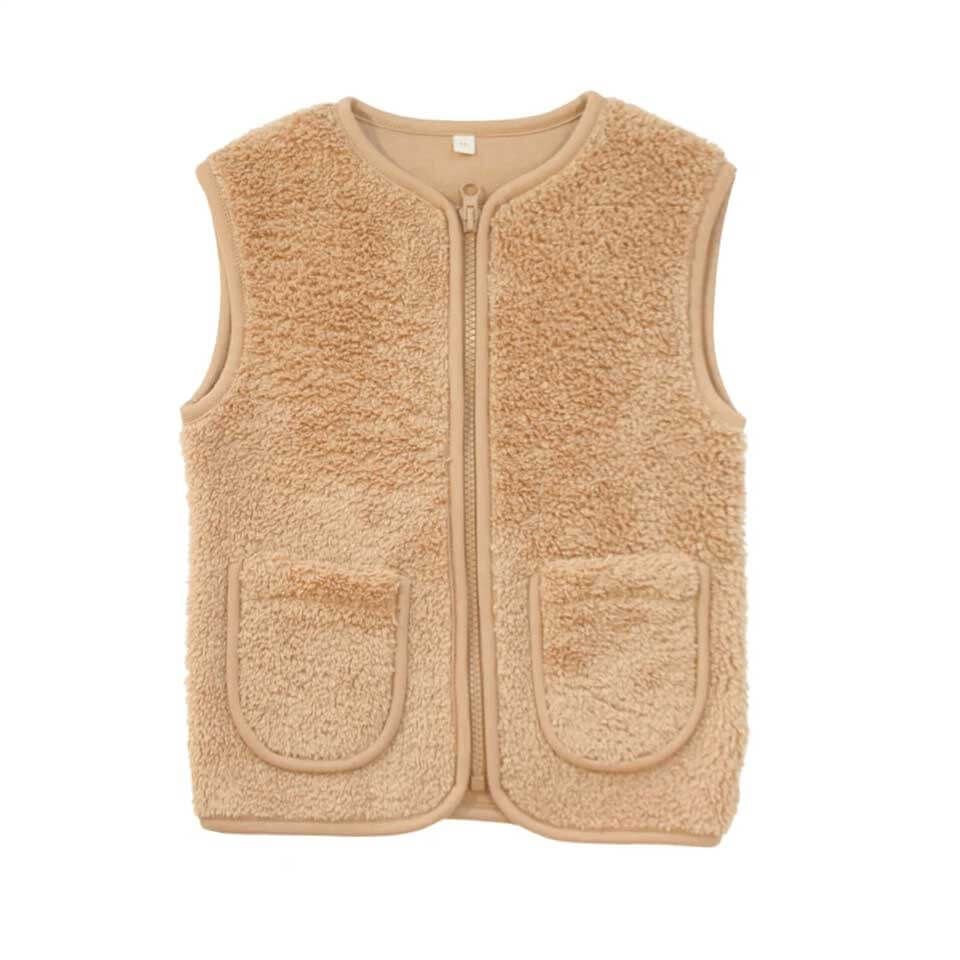 Peluş Yelek – Karamel | Yumuşak Kumaş ve Günlük Kullanıma Uygun