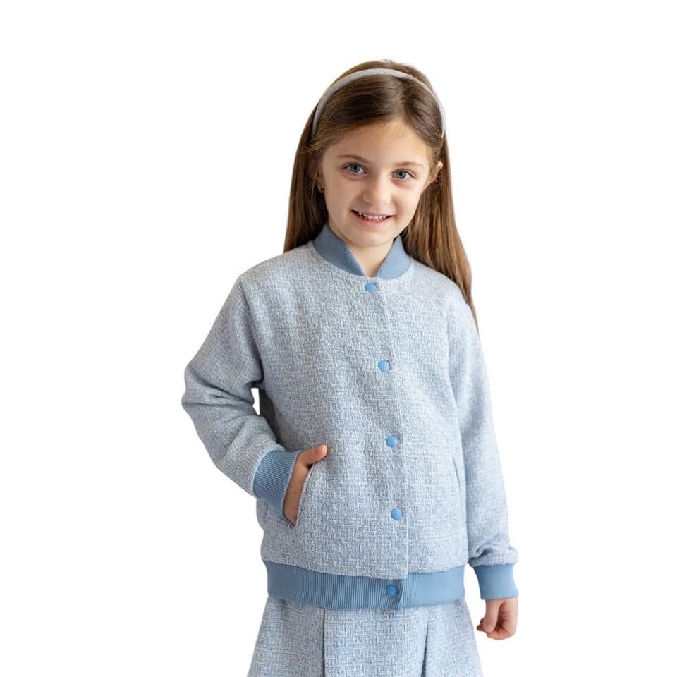 Kız Çocuk Mavi Dokuma Ceket | Şık ve Modern Tasarım | Günlük & Özel Gün Kombini