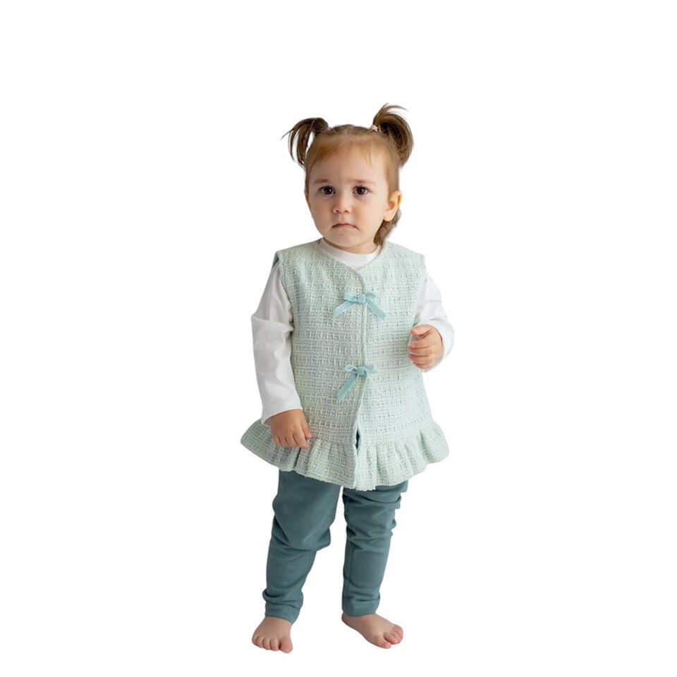 Yeşi Kız Bebek Yelek 3’lü Takım | Yelek + Bluz + Tayt | Günlük ve Özel Gün Kullanımı