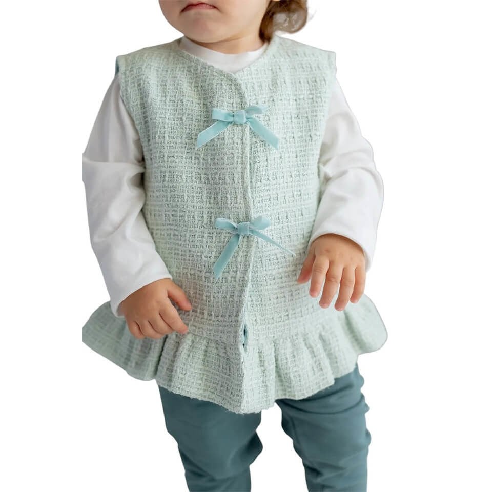 Yeşi Kız Bebek Yelek 3’lü Takım | Yelek + Bluz + Tayt | Günlük ve Özel Gün Kullanımı
