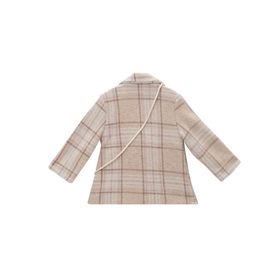 Kız Bebek Ekose Kaban | Peluş Çanta Aksesuarlı | Şık ve Sıcak Kışlık Model