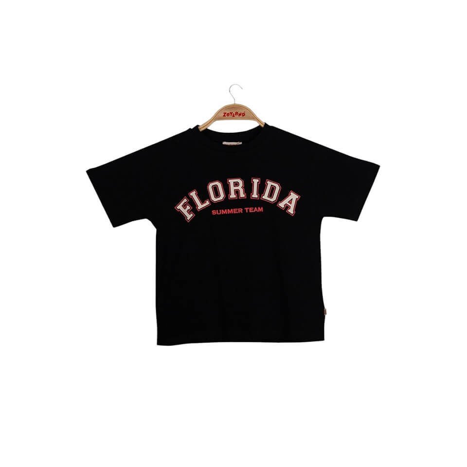 Siyah Erkek Çocuk Baskılı T-Shirt | Florida Yazılı Tasarım | Rahat ve Şık Kesim