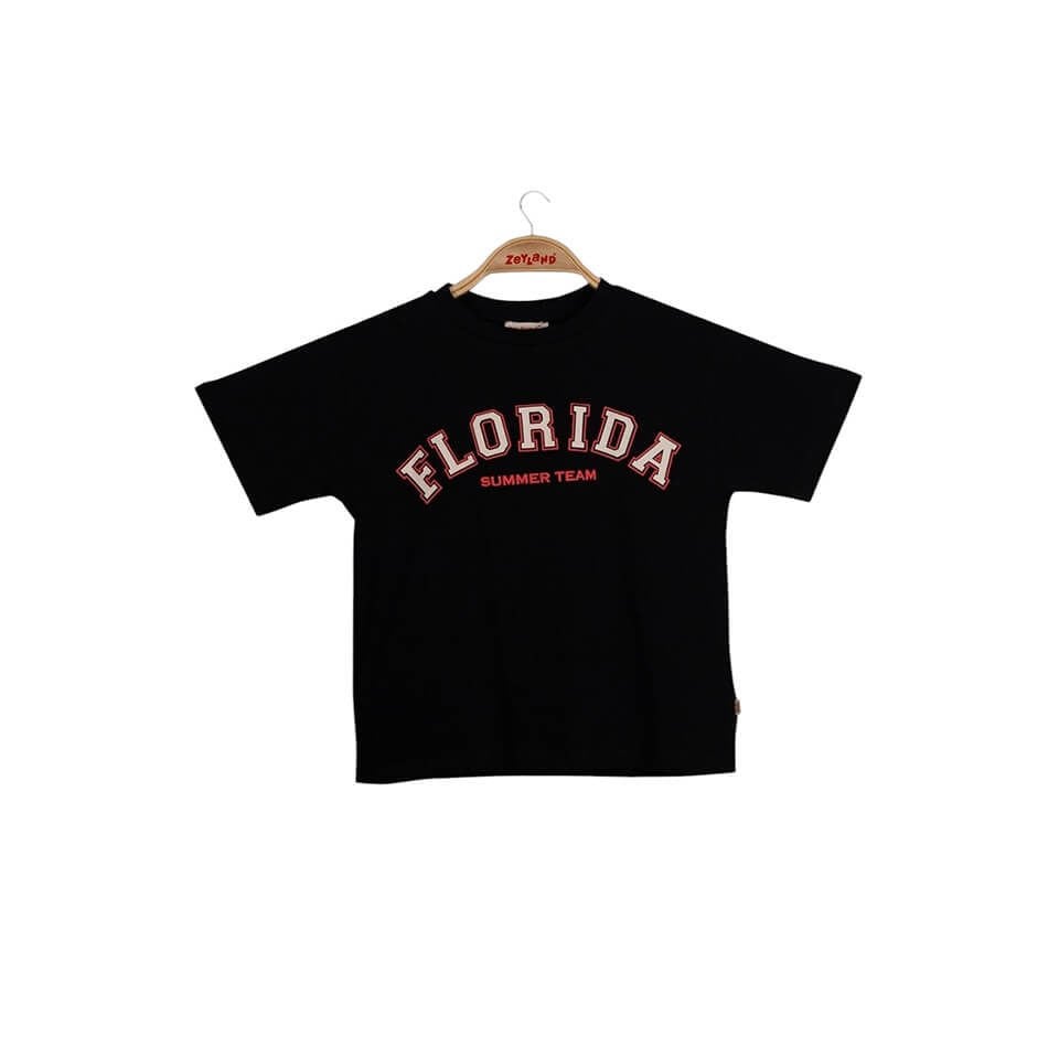Erkek Çocuk Florida Baskılı T-Shirt-Siyah