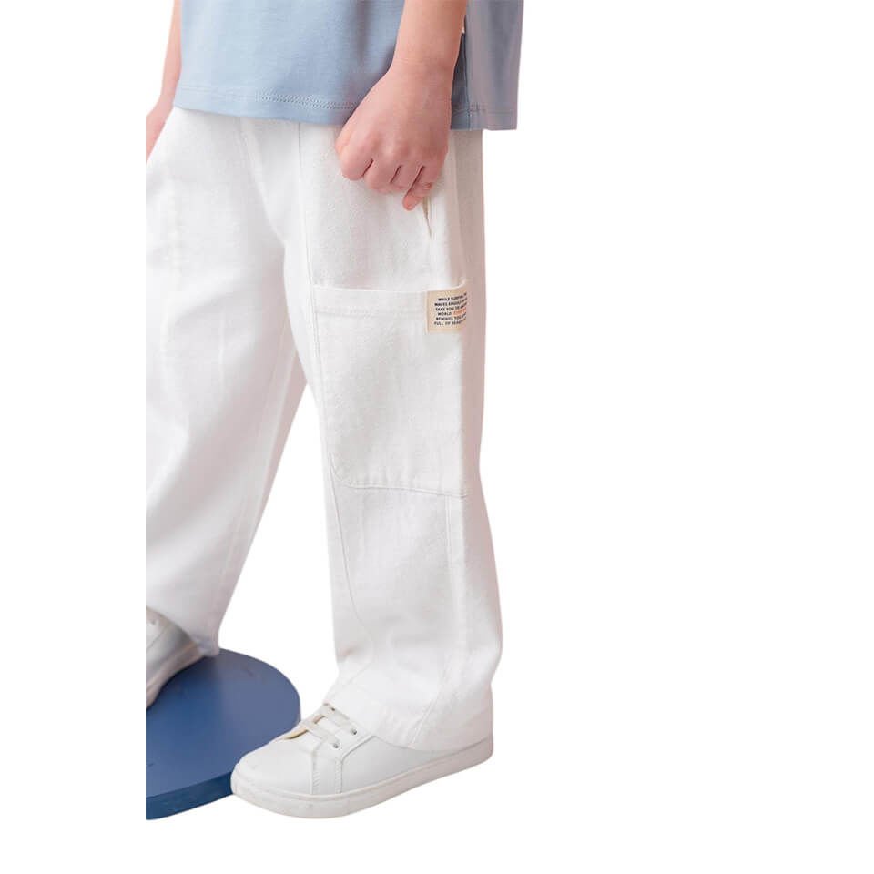 Cep Detaylı Lastikli Erkek Çocuk Pantolon | Beyaz Renk | Yazlık ve Günlük Kullanım