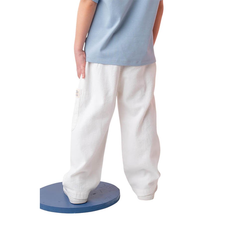 Cep Detaylı Lastikli Erkek Çocuk Pantolon | Beyaz Renk | Yazlık ve Günlük Kullanım