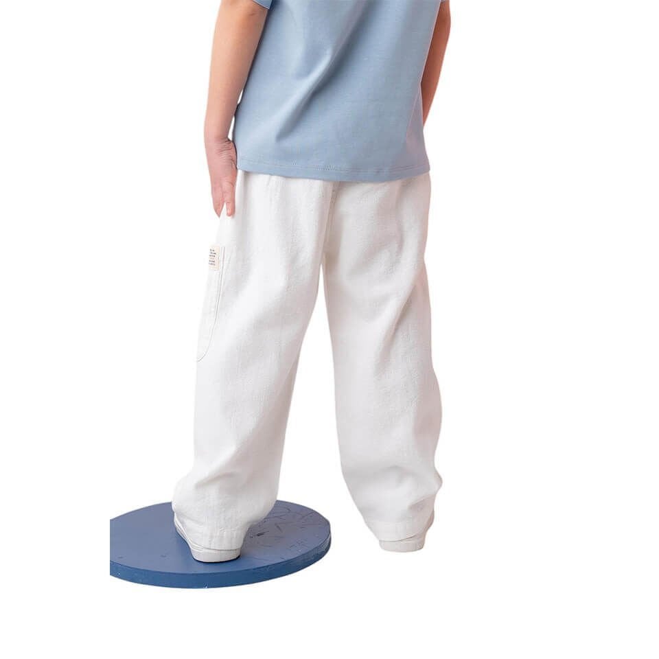 Cep Detaylı Lastikli Erkek Çocuk Pantolon | Beyaz Renk | Yazlık ve Günlük Kullanım