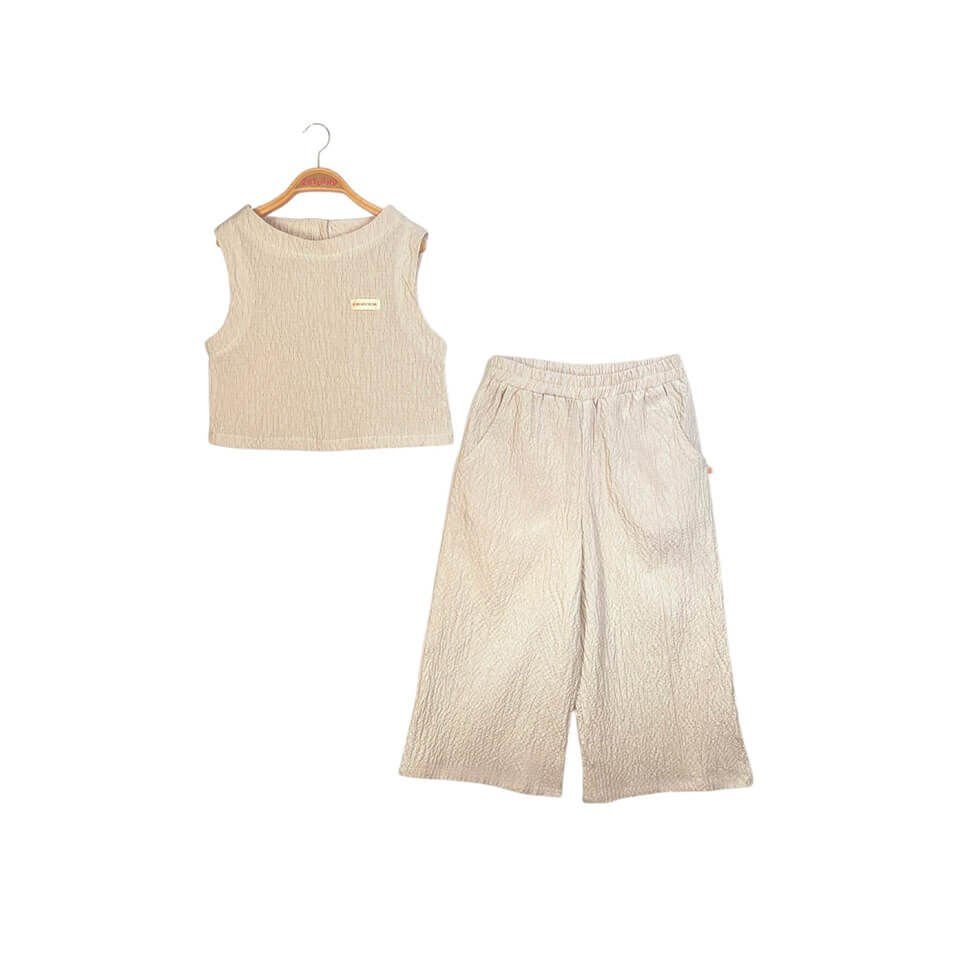 Taş Renk Çizgili Kız Çocuk Bluz Pantalon Takım | Bluz ve Pantolon | Şık ve Rahat Tasarım