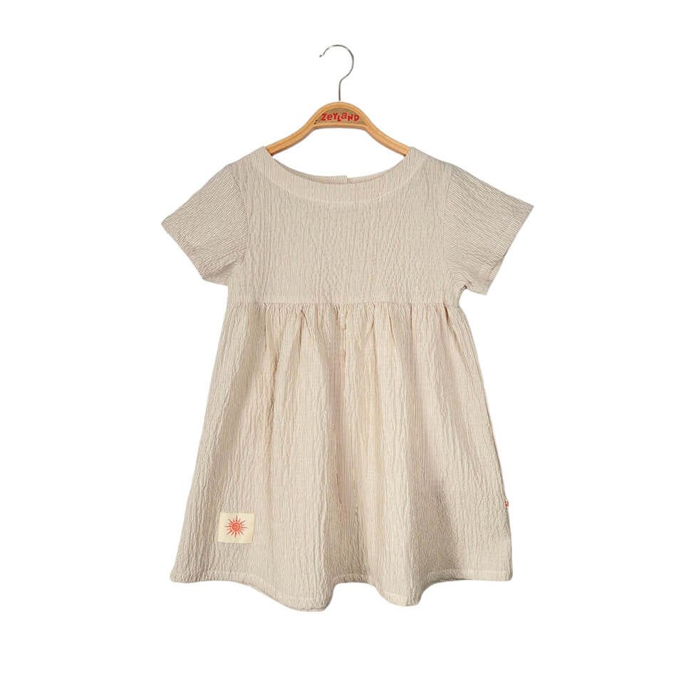 Arion Kids Gofre Elbise | Kız Çocuk Çizgili Yarım Kol Tasarım | Günlük & Özel Günler İçin