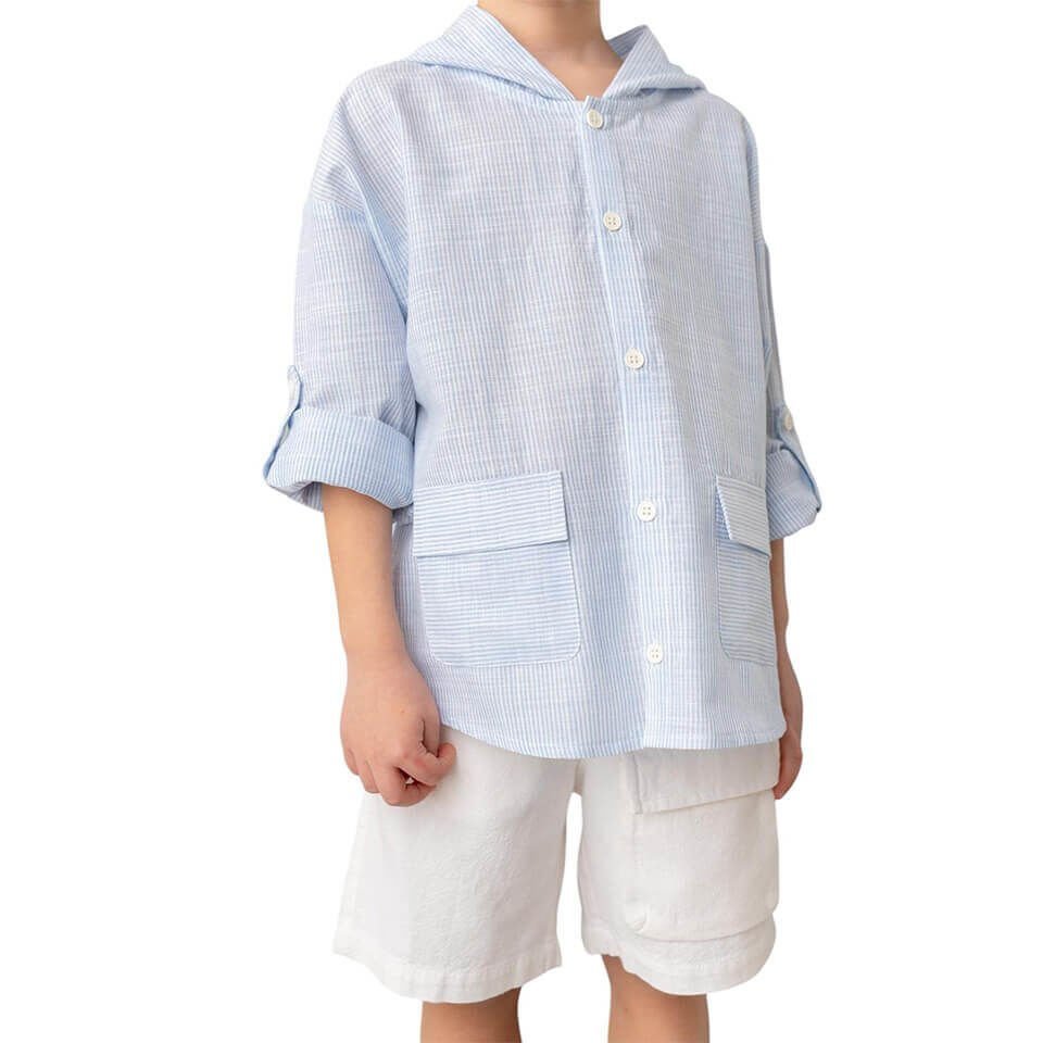 Mavi Çocuk Çizgili Keten Gömlek | Erkek Çocuk Yazlık Gömlek | Hafif ve Nefes Alan Kumaş