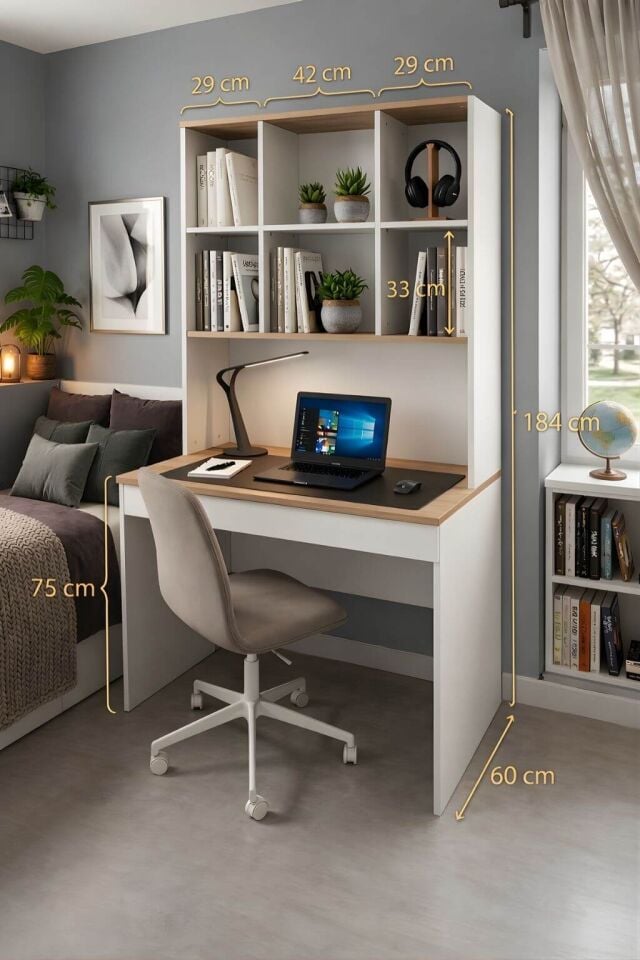 Yeni Nesil Genç Odası Çalışma Masası| Ergonomik Tasarım | Kitaplıklı ve Kapaklı Model