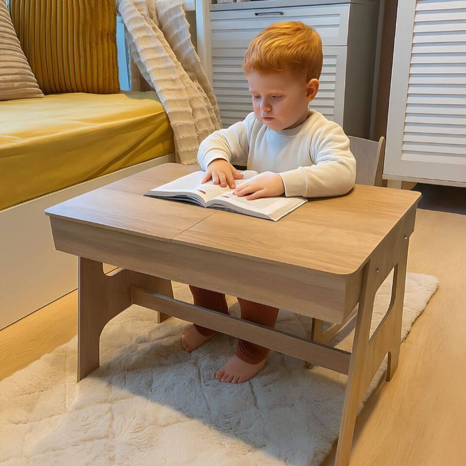 Mdf Çocuk Aktivite Masası | Açılabilir Kapaklı | Ergonomik Tasarım | 1 Sandalye+1 Masa