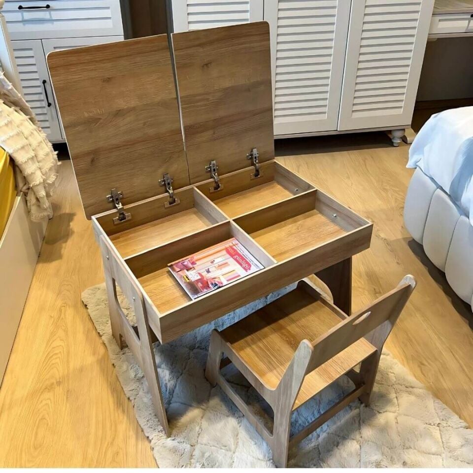 Mdf Çocuk Aktivite Masası | Açılabilir Kapaklı | Ergonomik Tasarım | 1 Sandalye+1 Masa
