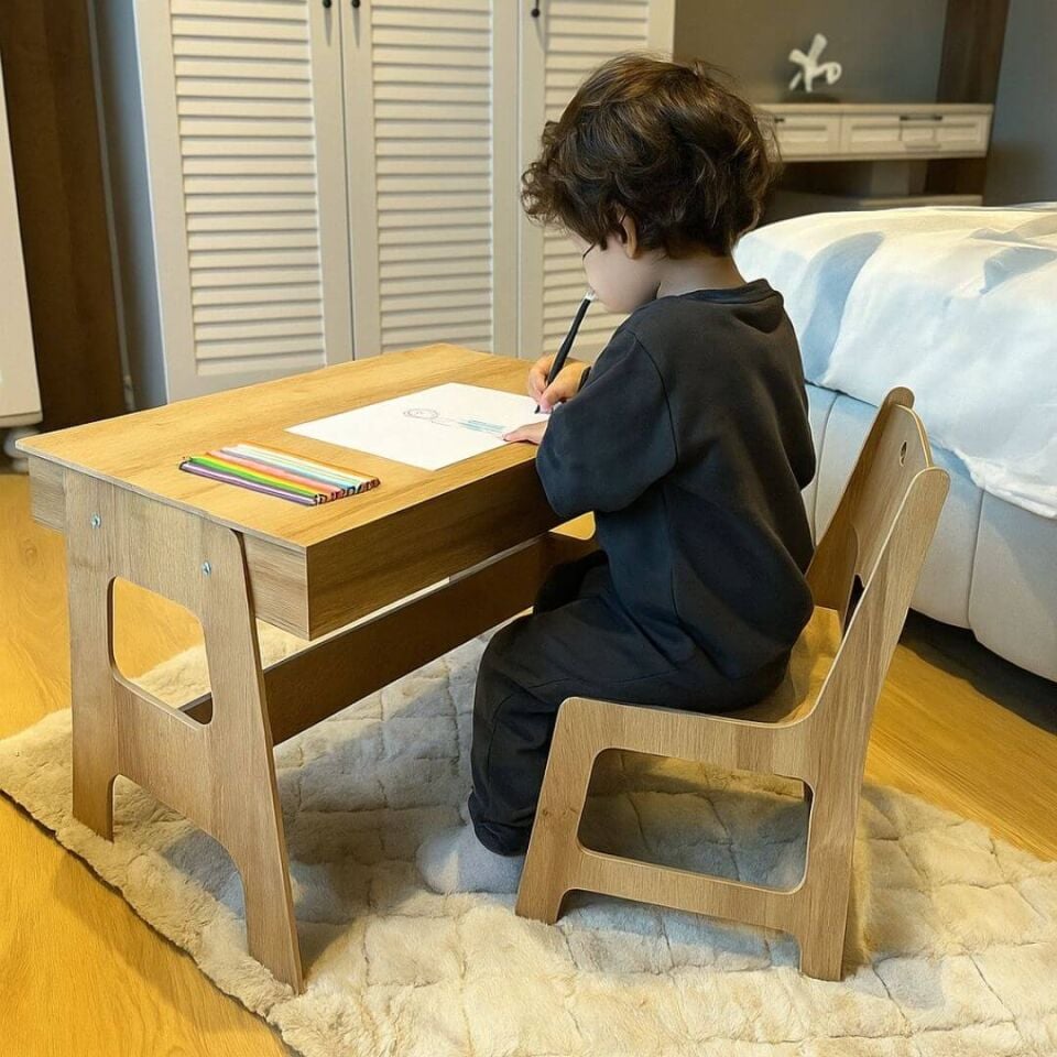 Mdf Çocuk Aktivite Masası | Açılabilir Kapaklı | Ergonomik Tasarım | 1 Sandalye+1 Masa
