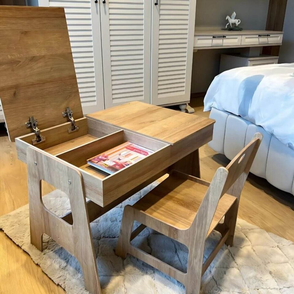 Mdf Çocuk Aktivite Masası | Açılabilir Kapaklı | Ergonomik Tasarım | 1 Sandalye+1 Masa